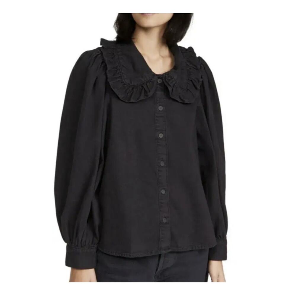 Levi's Emilie Washed Black Cotton Denim Poplin Blouse Shirt Size Large